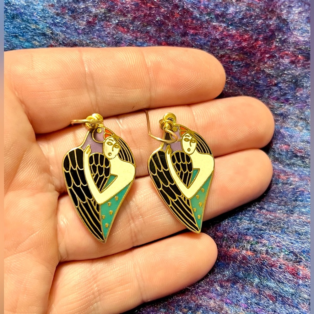 Vintage Laurel Burch “Bird Woman” gold plated earrings